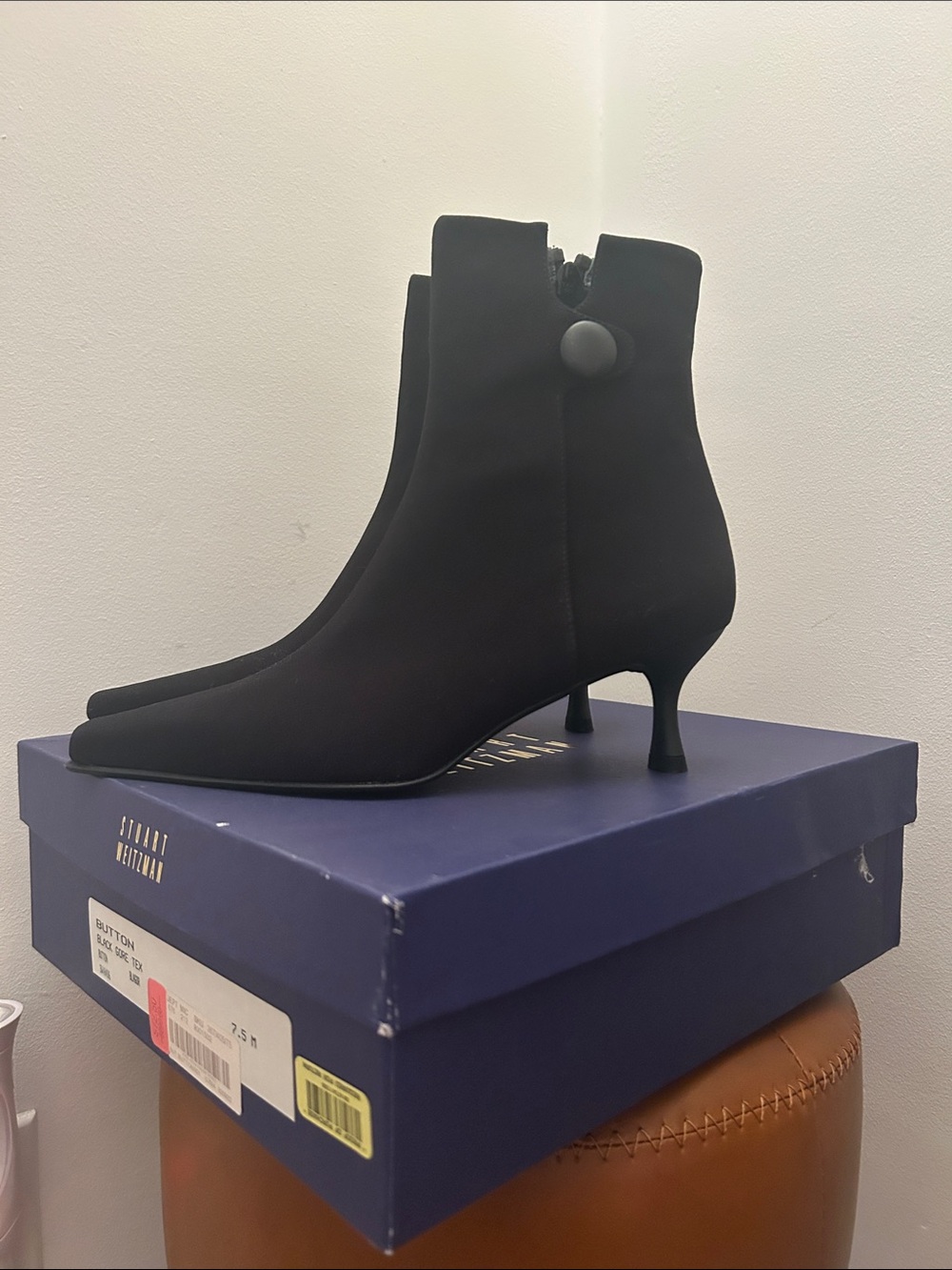 Stuart Weitzman Black Button Kitten-Heel Ankle Boots